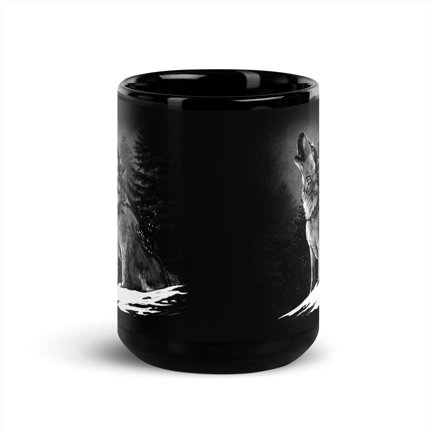 Heulender Wolf Schwarze glänzende Tasse