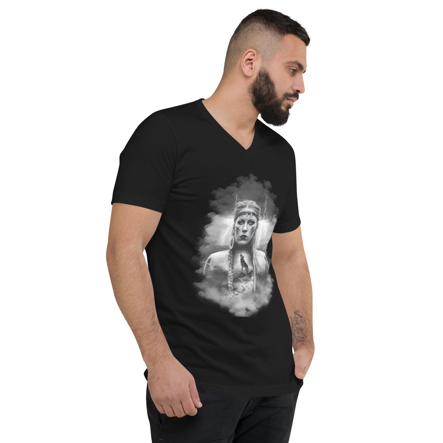 Wikinger Frau Kurzärmeliges Unisex-T-Shirt mit V-Ausschnitt