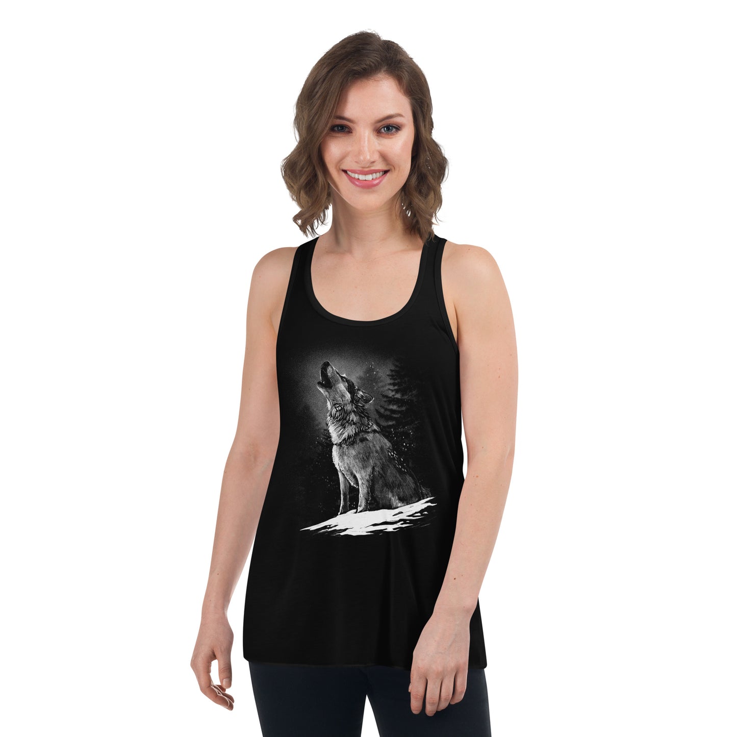 Heulender Wolf Flowy-Racerback-Tank-Top für Damen