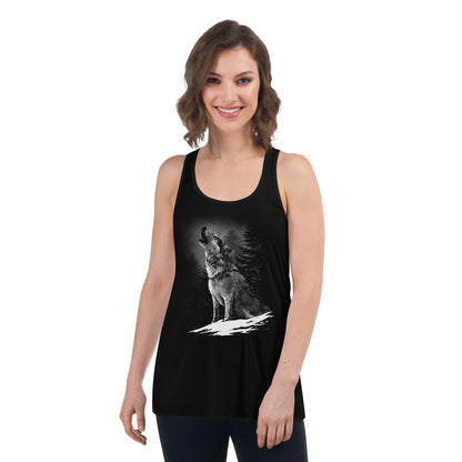 Heulender Wolf Flowy-Racerback-Tank-Top für Damen